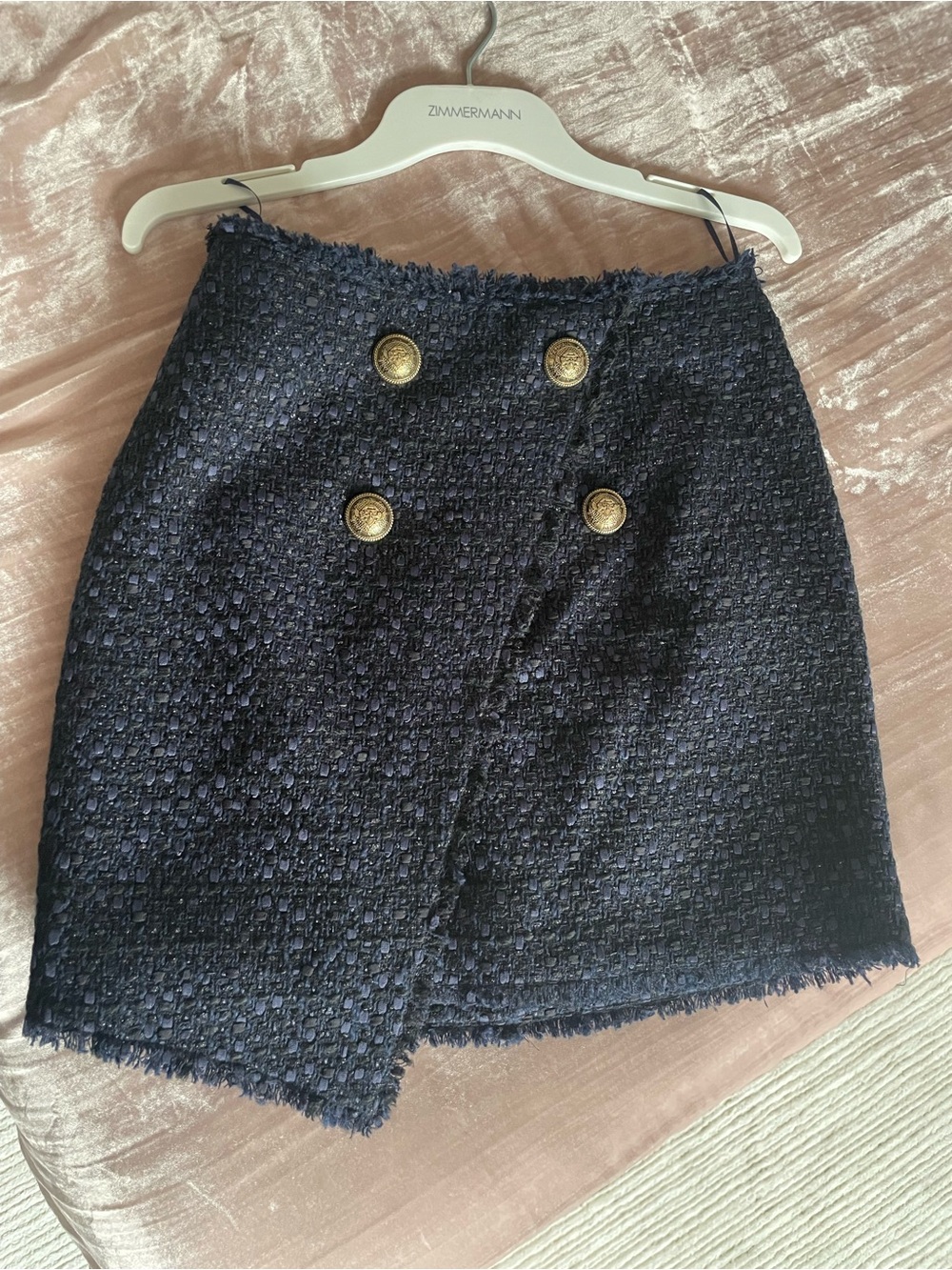 Balmain Navy Tweed Mini Skirt with Gold Buttons